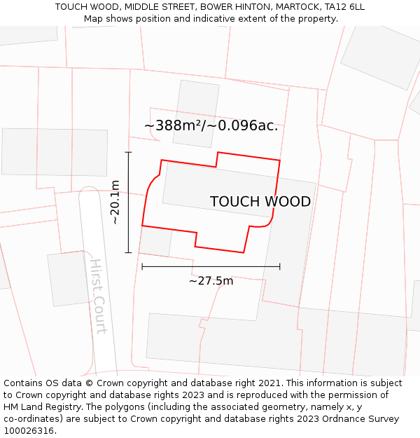 TOUCH WOOD, MIDDLE STREET, BOWER HINTON, MARTOCK, TA12 6LL: Plot and title map