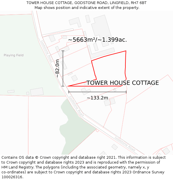 TOWER HOUSE COTTAGE, GODSTONE ROAD, LINGFIELD, RH7 6BT: Plot and title map