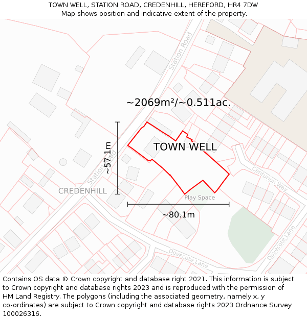 TOWN WELL, STATION ROAD, CREDENHILL, HEREFORD, HR4 7DW: Plot and title map