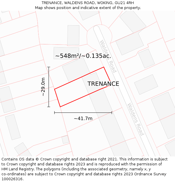 TRENANCE, WALDENS ROAD, WOKING, GU21 4RH: Plot and title map