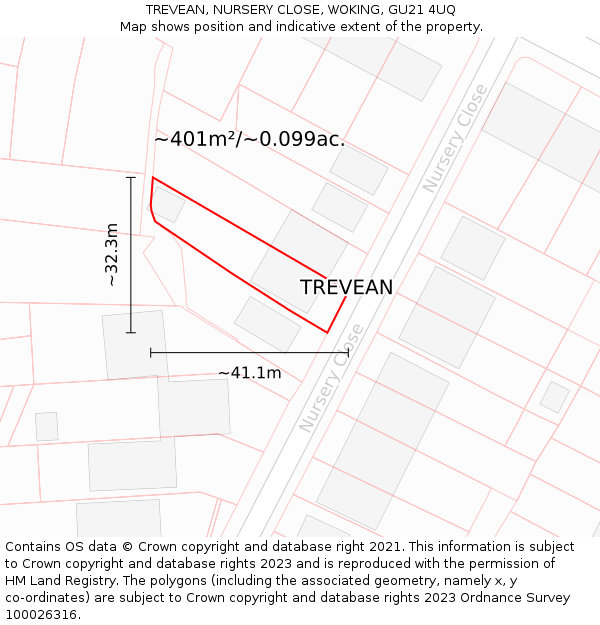 TREVEAN, NURSERY CLOSE, WOKING, GU21 4UQ: Plot and title map