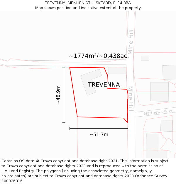 TREVENNA, MENHENIOT, LISKEARD, PL14 3RA: Plot and title map