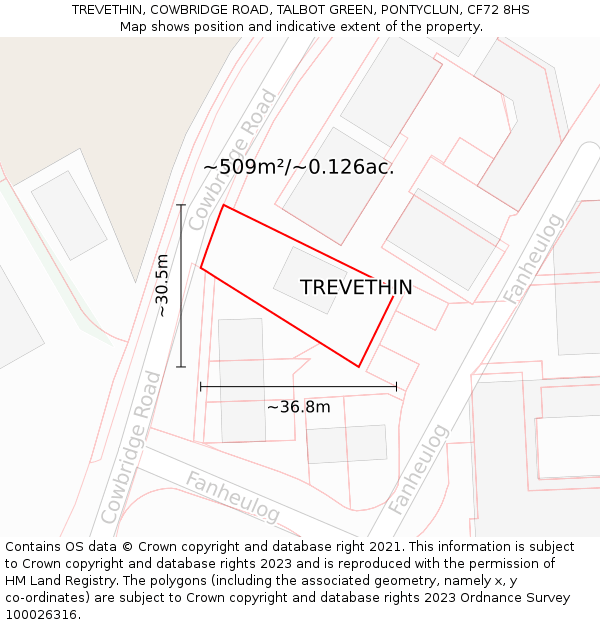 TREVETHIN, COWBRIDGE ROAD, TALBOT GREEN, PONTYCLUN, CF72 8HS: Plot and title map