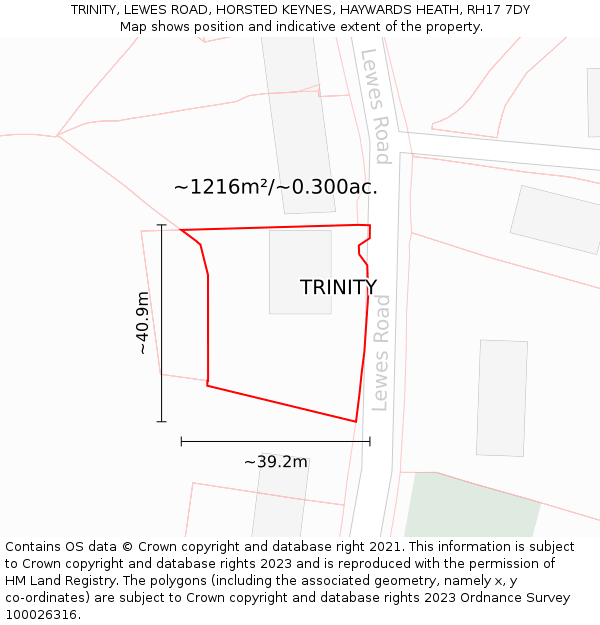 TRINITY, LEWES ROAD, HORSTED KEYNES, HAYWARDS HEATH, RH17 7DY: Plot and title map