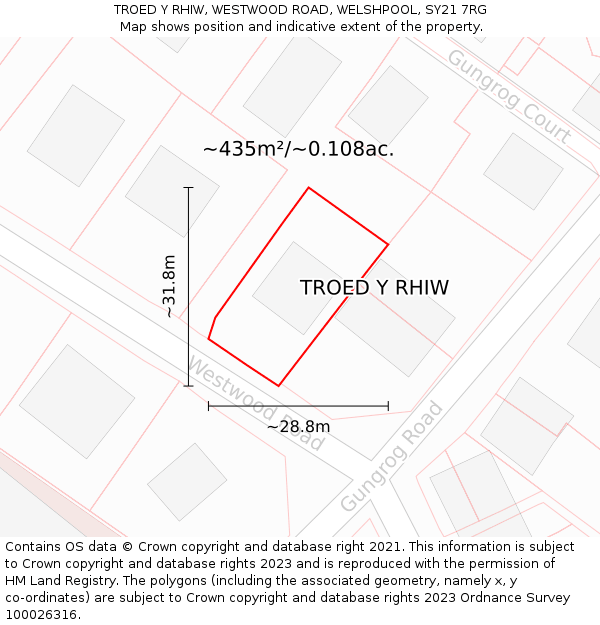TROED Y RHIW, WESTWOOD ROAD, WELSHPOOL, SY21 7RG: Plot and title map