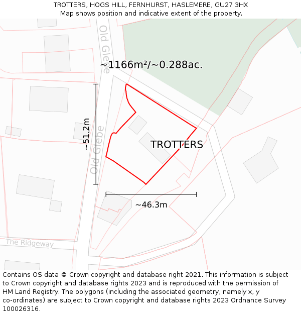 TROTTERS, HOGS HILL, FERNHURST, HASLEMERE, GU27 3HX: Plot and title map