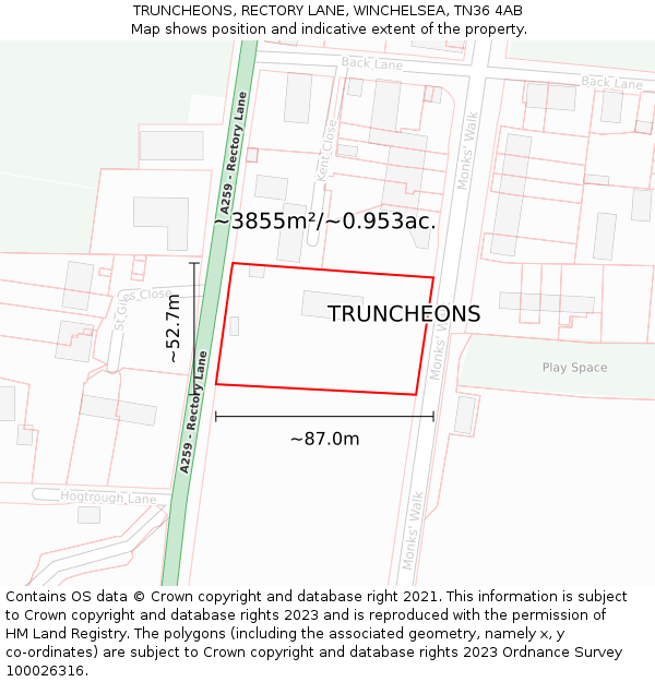 TRUNCHEONS, RECTORY LANE, WINCHELSEA, TN36 4AB: Plot and title map