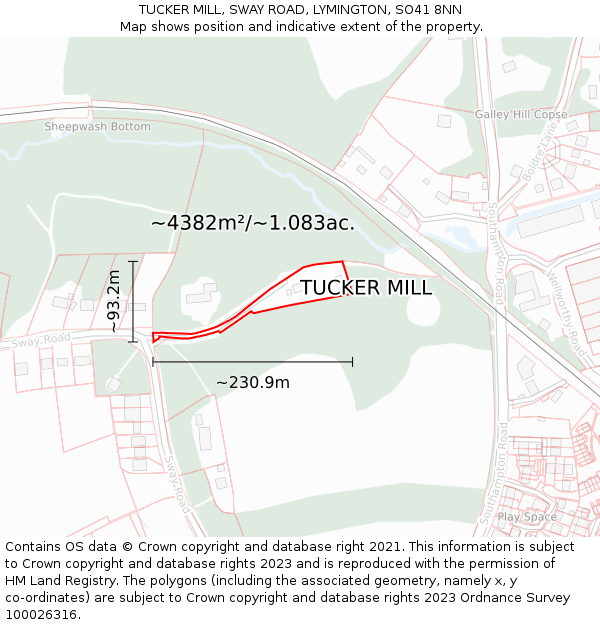 TUCKER MILL, SWAY ROAD, LYMINGTON, SO41 8NN: Plot and title map