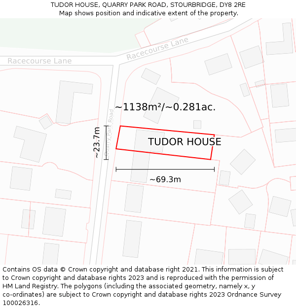 TUDOR HOUSE, QUARRY PARK ROAD, STOURBRIDGE, DY8 2RE: Plot and title map