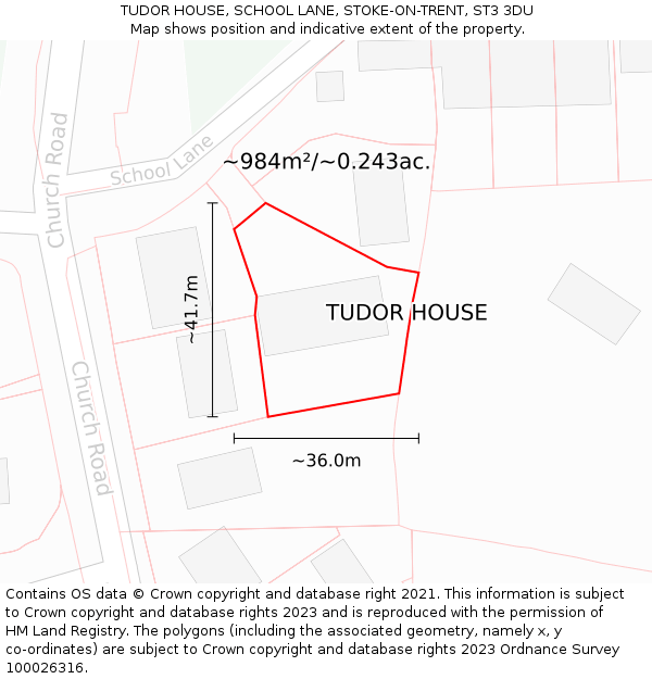 TUDOR HOUSE, SCHOOL LANE, STOKE-ON-TRENT, ST3 3DU: Plot and title map