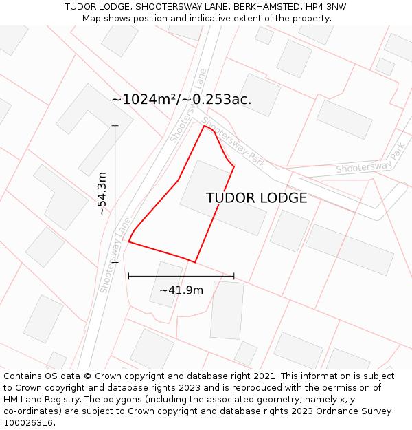 TUDOR LODGE, SHOOTERSWAY LANE, BERKHAMSTED, HP4 3NW: Plot and title map