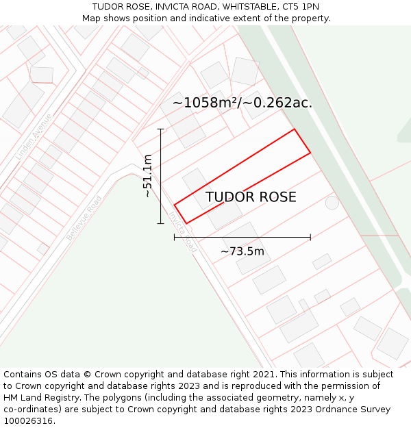 TUDOR ROSE, INVICTA ROAD, WHITSTABLE, CT5 1PN: Plot and title map