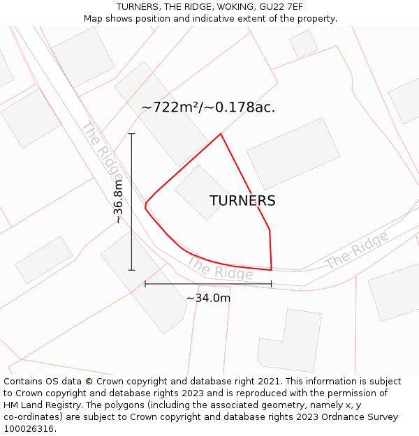 TURNERS, THE RIDGE, WOKING, GU22 7EF: Plot and title map