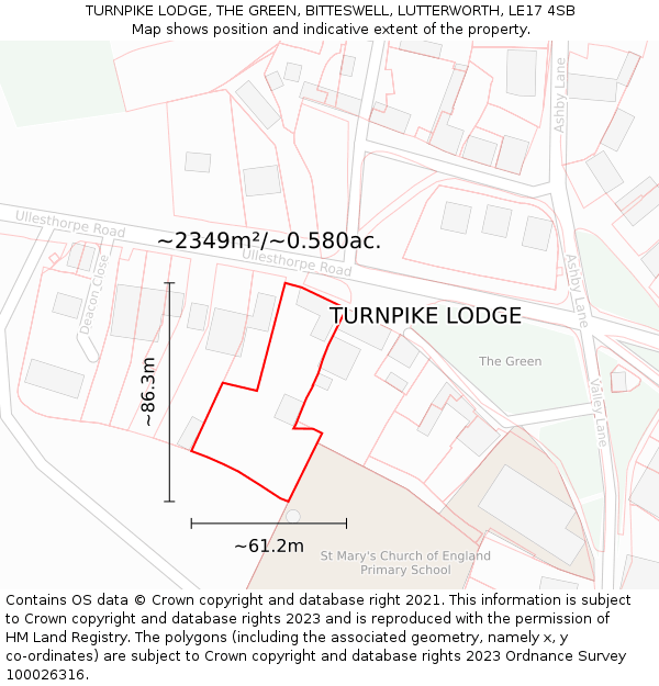 TURNPIKE LODGE, THE GREEN, BITTESWELL, LUTTERWORTH, LE17 4SB: Plot and title map