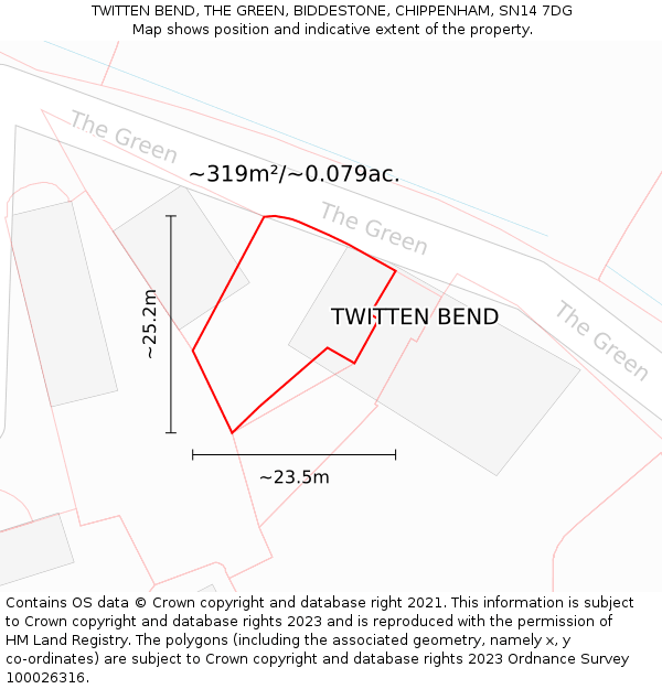 TWITTEN BEND, THE GREEN, BIDDESTONE, CHIPPENHAM, SN14 7DG: Plot and title map