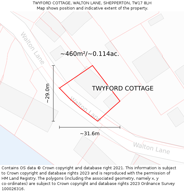 TWYFORD COTTAGE, WALTON LANE, SHEPPERTON, TW17 8LH: Plot and title map
