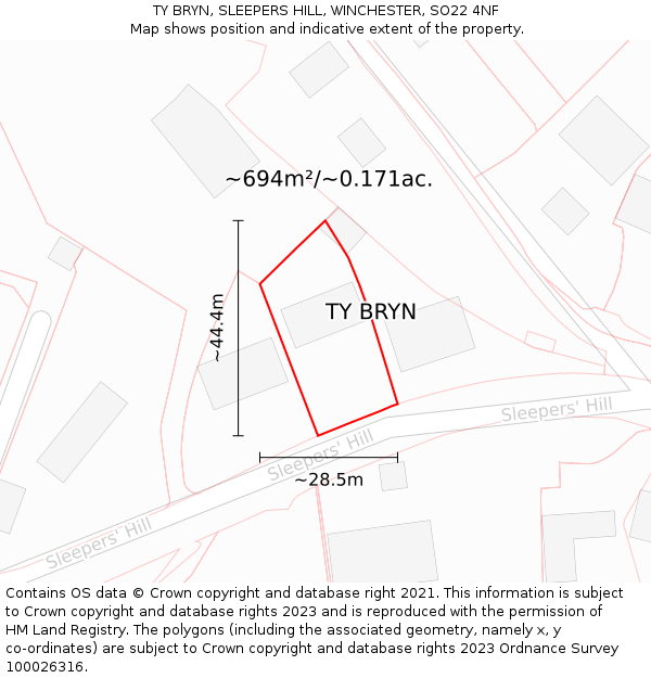 TY BRYN, SLEEPERS HILL, WINCHESTER, SO22 4NF: Plot and title map