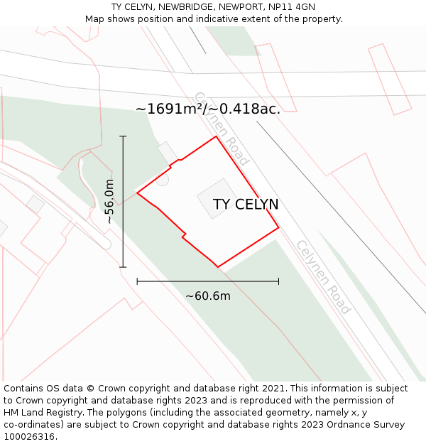 TY CELYN, NEWBRIDGE, NEWPORT, NP11 4GN: Plot and title map