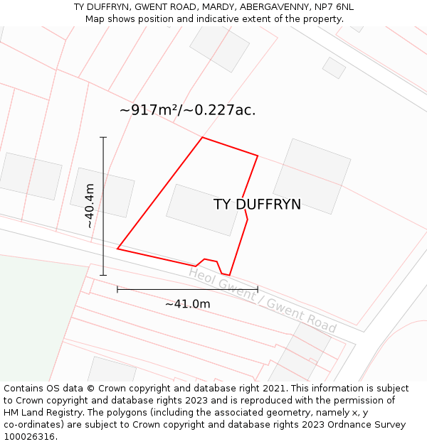 TY DUFFRYN, GWENT ROAD, MARDY, ABERGAVENNY, NP7 6NL: Plot and title map
