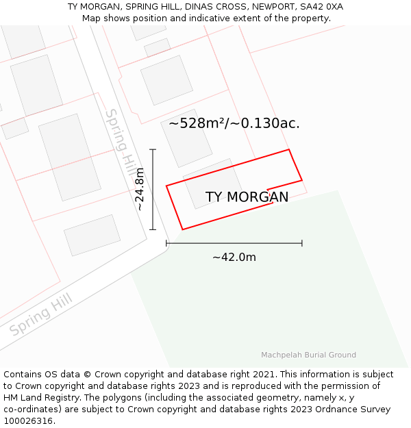 TY MORGAN, SPRING HILL, DINAS CROSS, NEWPORT, SA42 0XA: Plot and title map