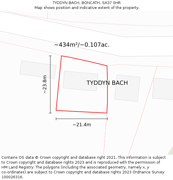 TYDDYN BACH, BONCATH, SA37 0HR: Plot and title map