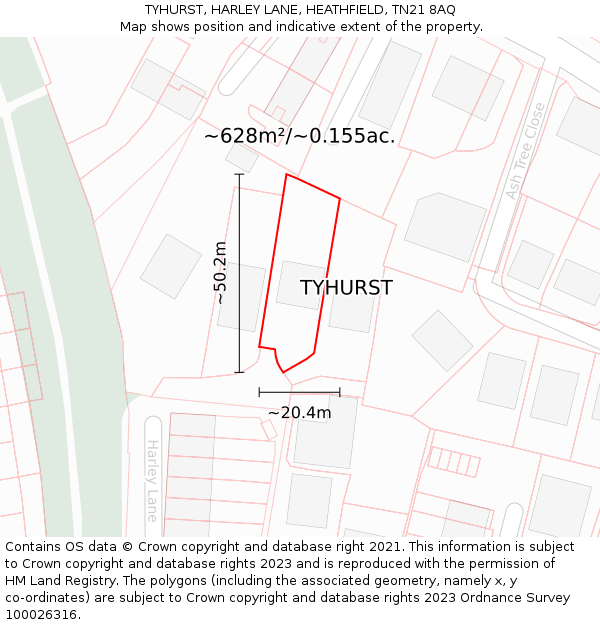 TYHURST, HARLEY LANE, HEATHFIELD, TN21 8AQ: Plot and title map