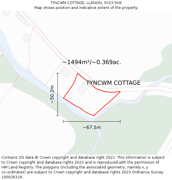 TYNCWM COTTAGE, LLANON, SY23 5HX: Plot and title map