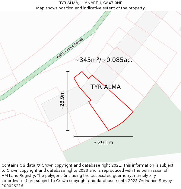 TYR ALMA, LLANARTH, SA47 0NF: Plot and title map