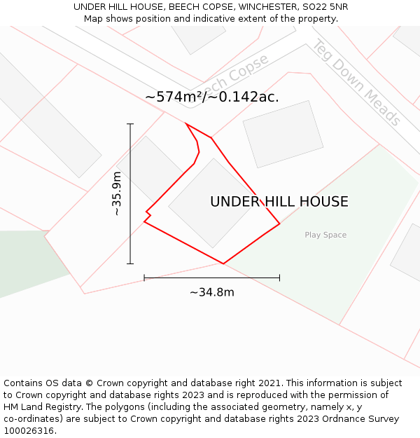 UNDER HILL HOUSE, BEECH COPSE, WINCHESTER, SO22 5NR: Plot and title map