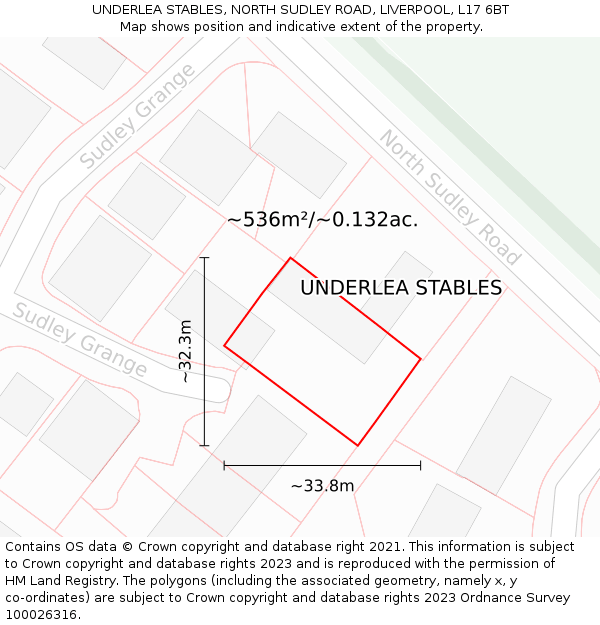 UNDERLEA STABLES, NORTH SUDLEY ROAD, LIVERPOOL, L17 6BT: Plot and title map