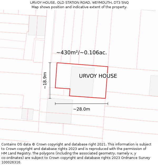 URVOY HOUSE, OLD STATION ROAD, WEYMOUTH, DT3 5NQ: Plot and title map