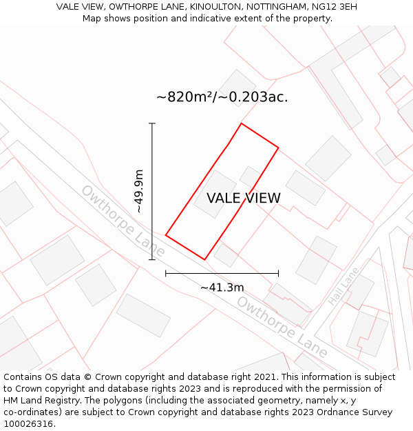 VALE VIEW, OWTHORPE LANE, KINOULTON, NOTTINGHAM, NG12 3EH: Plot and title map