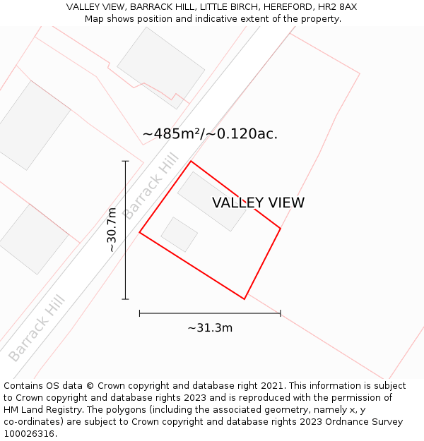 VALLEY VIEW, BARRACK HILL, LITTLE BIRCH, HEREFORD, HR2 8AX: Plot and title map