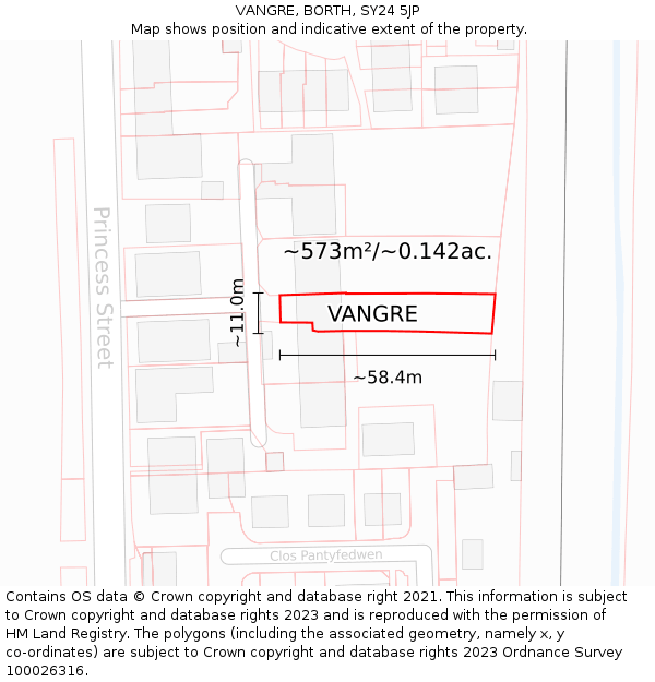 VANGRE, BORTH, SY24 5JP: Plot and title map