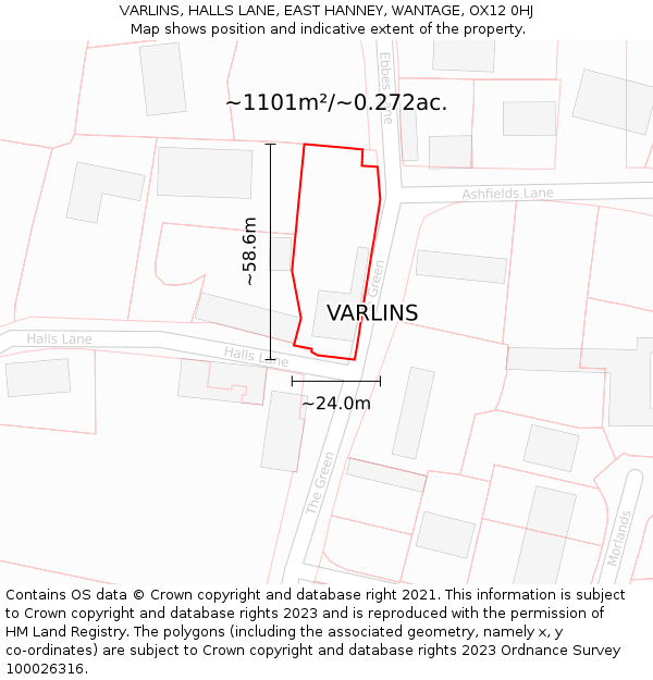 VARLINS, HALLS LANE, EAST HANNEY, WANTAGE, OX12 0HJ: Plot and title map