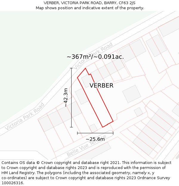 VERBER, VICTORIA PARK ROAD, BARRY, CF63 2JS: Plot and title map