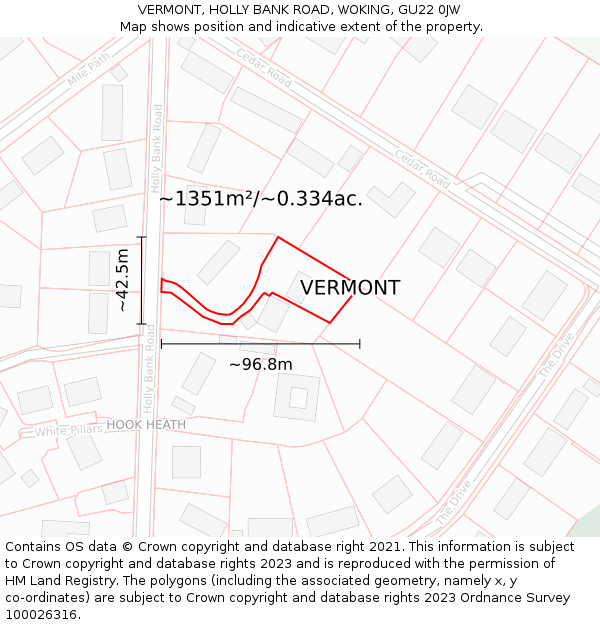 VERMONT, HOLLY BANK ROAD, WOKING, GU22 0JW: Plot and title map