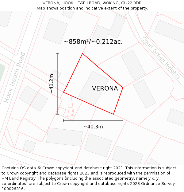 VERONA, HOOK HEATH ROAD, WOKING, GU22 0DP: Plot and title map