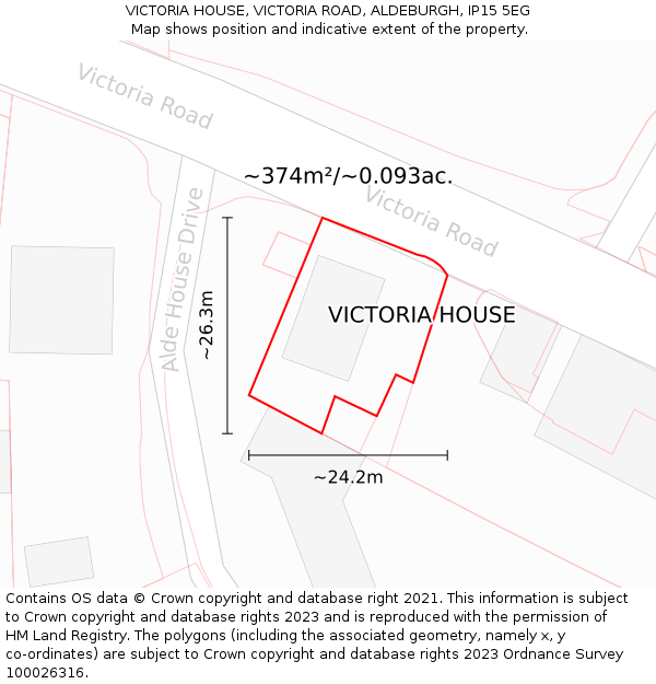 VICTORIA HOUSE, VICTORIA ROAD, ALDEBURGH, IP15 5EG: Plot and title map