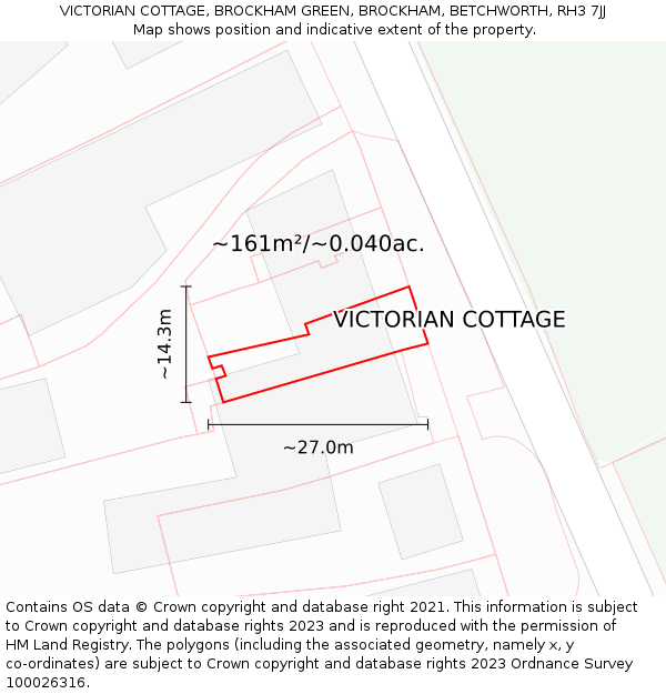 VICTORIAN COTTAGE, BROCKHAM GREEN, BROCKHAM, BETCHWORTH, RH3 7JJ: Plot and title map