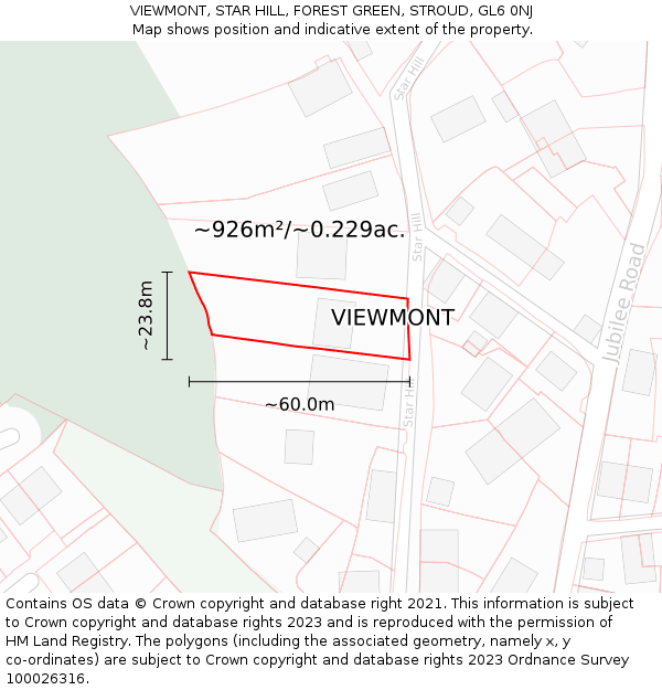 VIEWMONT, STAR HILL, FOREST GREEN, STROUD, GL6 0NJ: Plot and title map