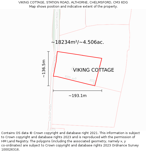 VIKING COTTAGE, STATION ROAD, ALTHORNE, CHELMSFORD, CM3 6DG: Plot and title map