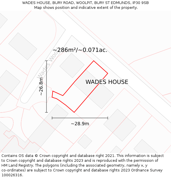 WADES HOUSE, BURY ROAD, WOOLPIT, BURY ST EDMUNDS, IP30 9SB: Plot and title map