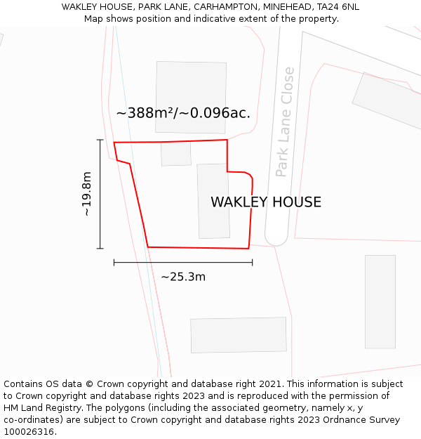 WAKLEY HOUSE, PARK LANE, CARHAMPTON, MINEHEAD, TA24 6NL: Plot and title map