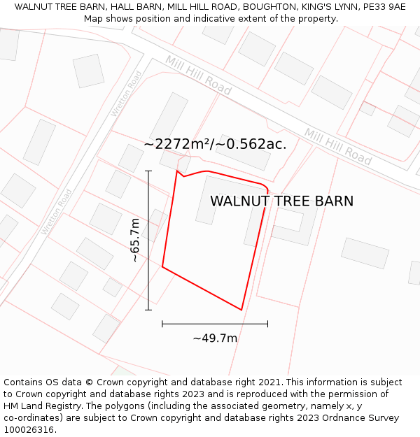 WALNUT TREE BARN, HALL BARN, MILL HILL ROAD, BOUGHTON, KING'S LYNN, PE33 9AE: Plot and title map