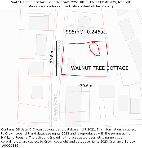 WALNUT TREE COTTAGE, GREEN ROAD, WOOLPIT, BURY ST EDMUNDS, IP30 9RF: Plot and title map