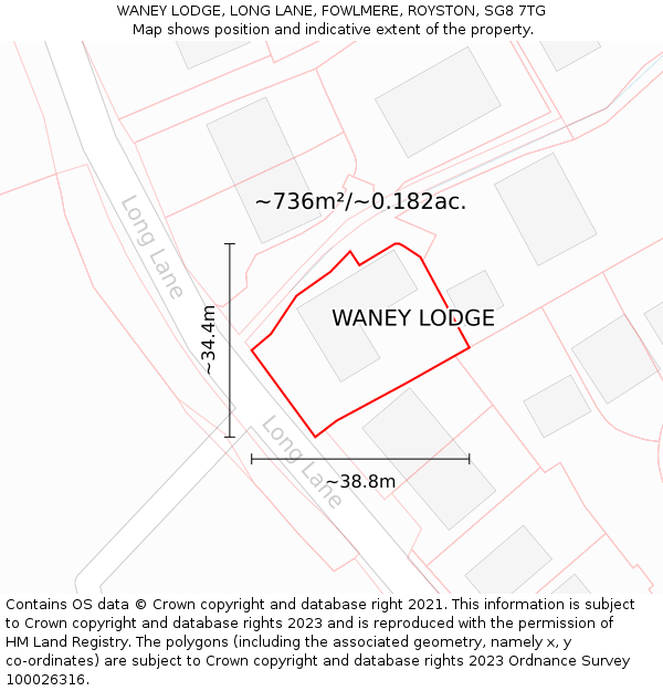 WANEY LODGE, LONG LANE, FOWLMERE, ROYSTON, SG8 7TG: Plot and title map