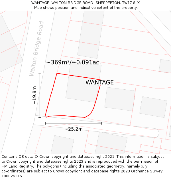 WANTAGE, WALTON BRIDGE ROAD, SHEPPERTON, TW17 8LX: Plot and title map