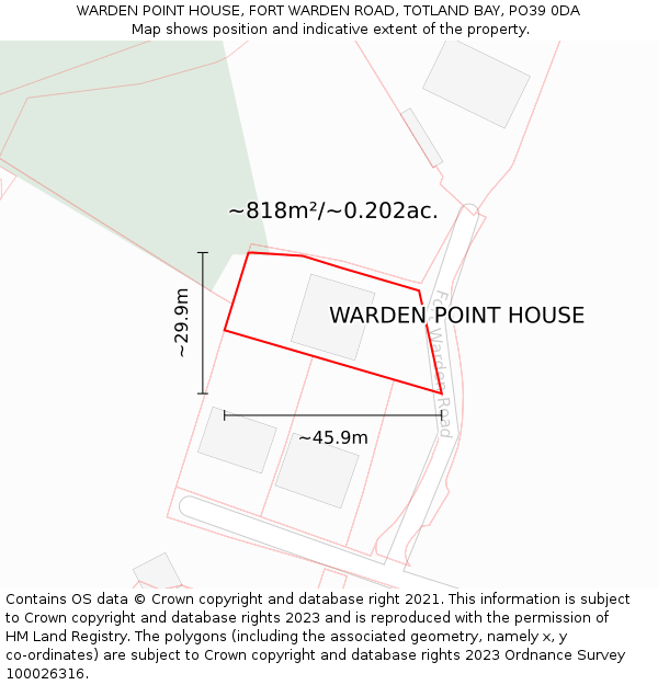 WARDEN POINT HOUSE, FORT WARDEN ROAD, TOTLAND BAY, PO39 0DA: Plot and title map