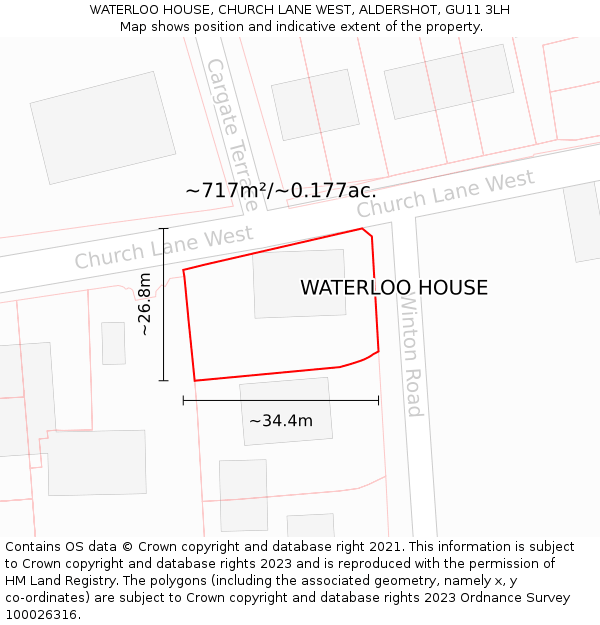 WATERLOO HOUSE, CHURCH LANE WEST, ALDERSHOT, GU11 3LH: Plot and title map